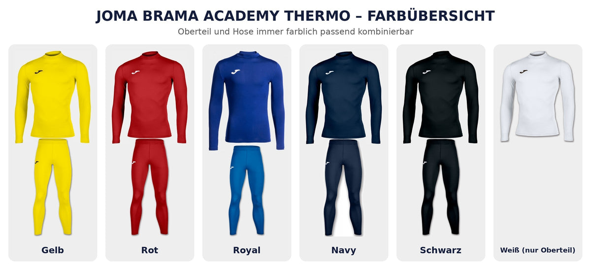 Joma Thermo Farbübersicht Oberteil und Hose