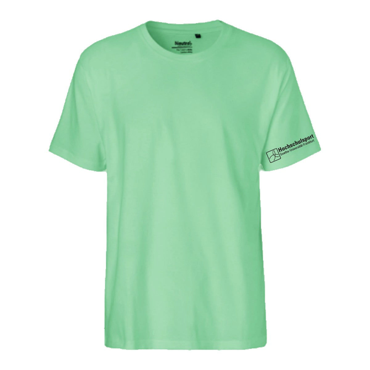 Exkursionsshirt Dusty Mint – Vorderseite mit Ärmellogo